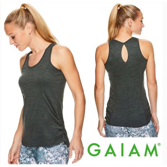 2/$15 Gaiam Hatha Jersey Keyhole Tank Top Gray Scoop Neck Size S - Picture 1 of 9